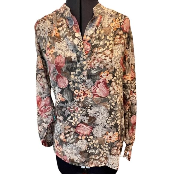 Vintage Peter Popovitch Sheer Floral Blouse Small Cotton/Poly Blend - Picture 1 of 12